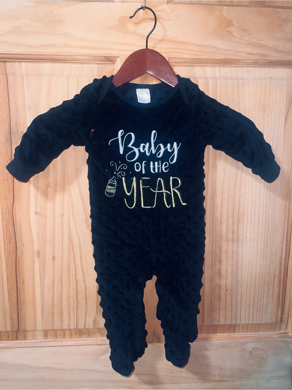Baby Starters Black Plush Onesie with Gold & White Accents